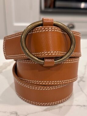 Loft Womens Brown Genuine Leather Belt O-Ring Stitching M/L Preppy Classic India